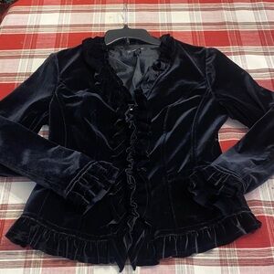 INC International Concepts Black Velvet Ruffle Blazer